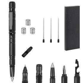 11 In 1 Tactical Pen Gear Set Multi-tool Survival Pen Set Cool Gadget Gift for Men EDC Glass Breaker LED Flashlight Ballpoint Pen Whistle Ink Refills