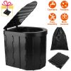 Foldable Emergency Toilet Portable Porta Potty for Car Travel Camping Boating Hiking Cleanable Travel Commode with Lid Carry Bag 1 Roll Garbage Bags