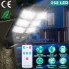 Solar Powered Wall Light 252 LED Beads PIR Motion Sensor Lamp Outdoor IP65 Waterproof with Remote Control for Garage Front Door Garden Pathway