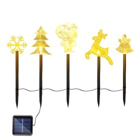 5Pcs Mixed Christmas Decoration Light Solar Stake Light Waterproof Reindeer Snowflake Bell Christmas Tree Santa Claus Light Outdoor Landscape Light