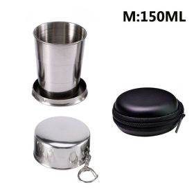 Stainless Steel Folding Cup; Portable Ultralight Collapsible Travel Cup; Outdoor Retractable Drinking Glass & EVA Case Set; Foldable Cup With Keychain (size: M 150ML)